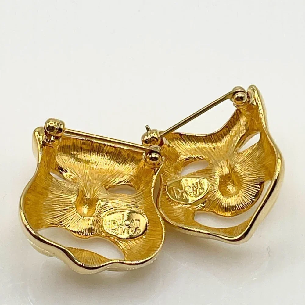 Joan Rivers RARE Vintage Comedy Tragedy Masks Gold-Plated Pins Set of Two